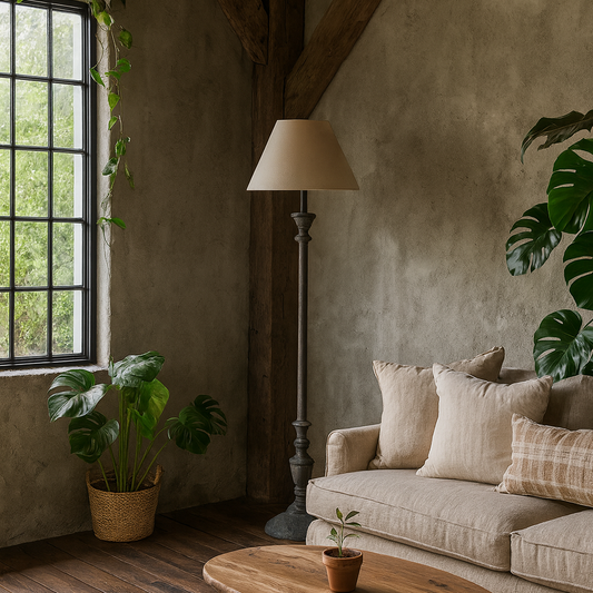 Baux Slim Turned Pillar Grey Washed  Floor Lamp