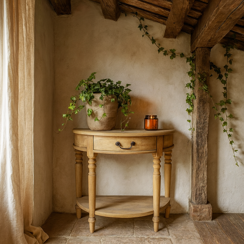 Walbourg Half Moon Console Table with Drawer