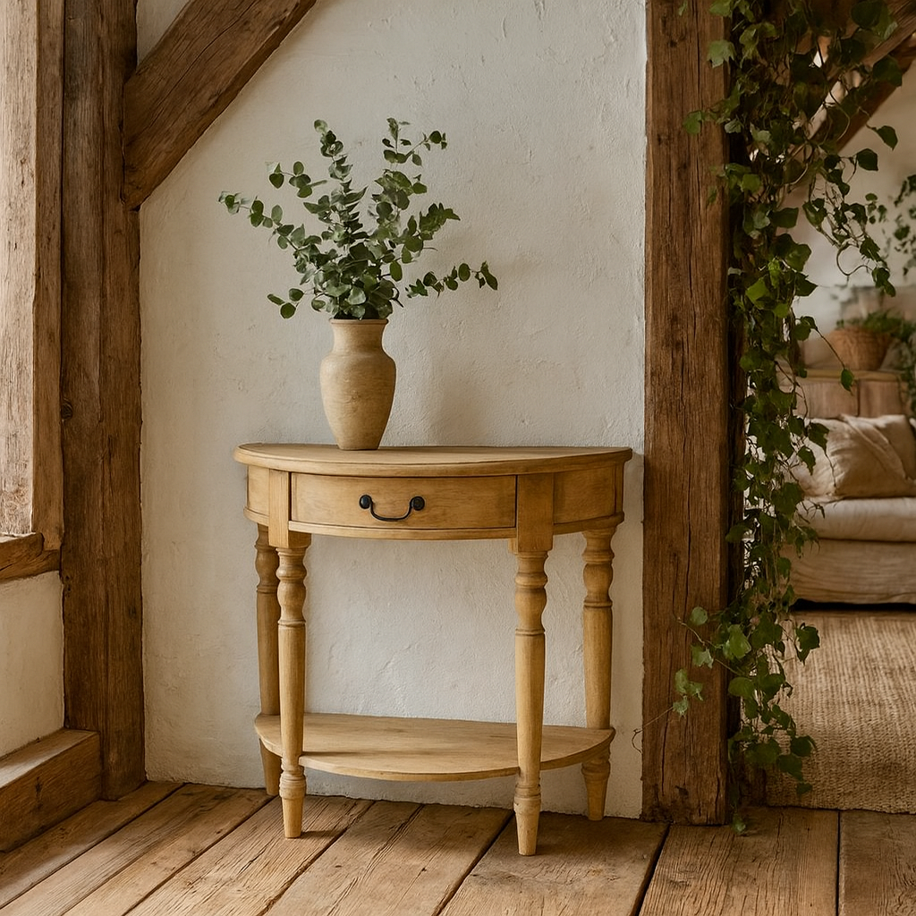 Walbourg Half Moon Console Table with Drawer