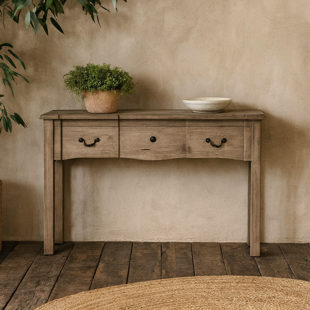 Montagnac Mid Century Grey 1 Drawer Wooden Console Table