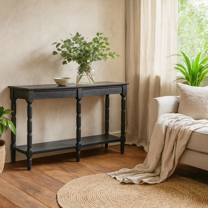 Ploumanach Large Black Wooden Console Bottom Shelf