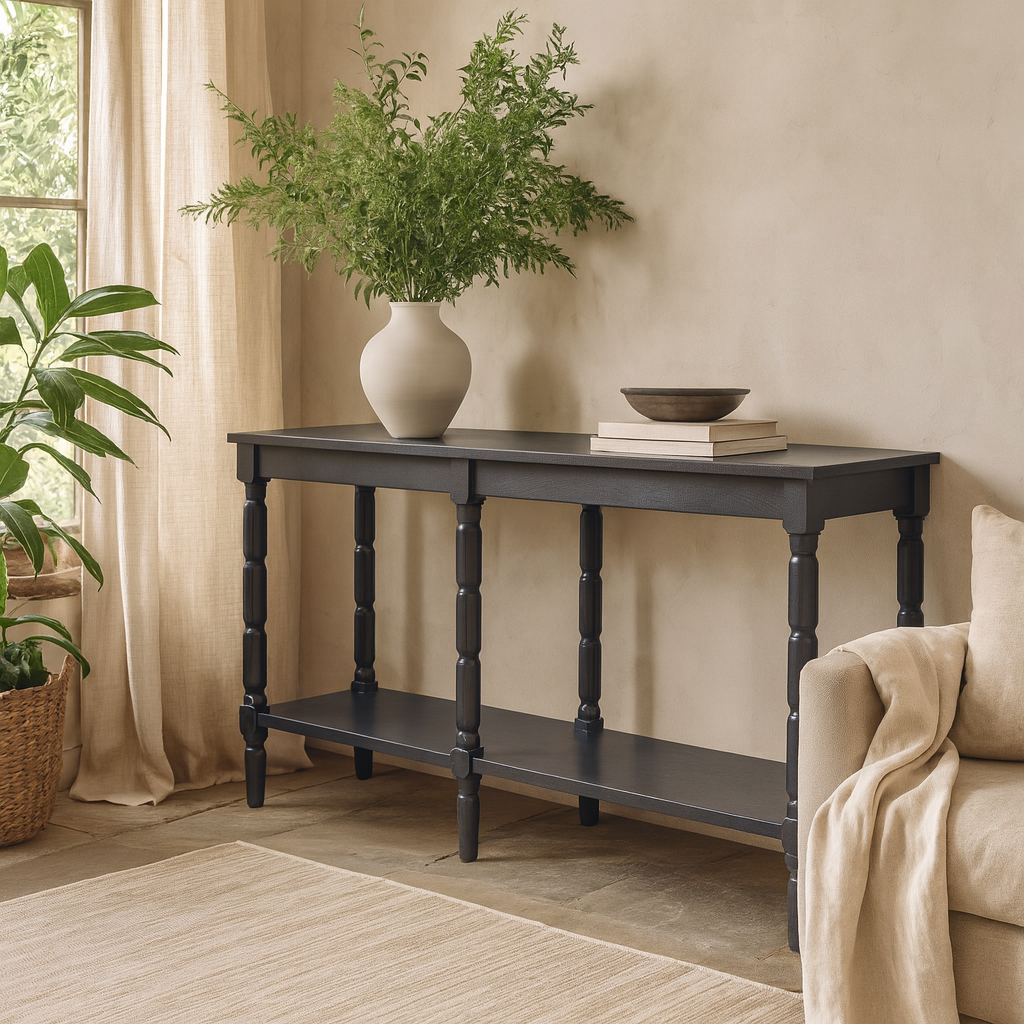 Ploumanach Large Black Wooden Console Bottom Shelf