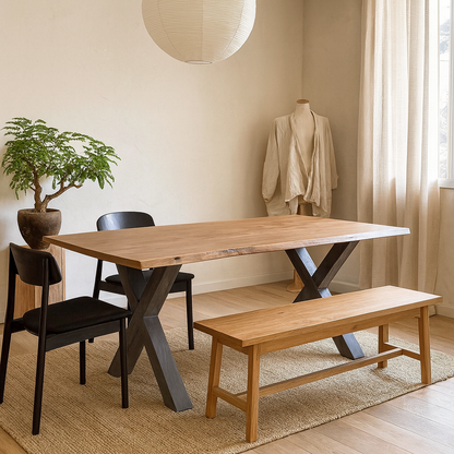 Vouvant Live Edge Acacia Wood Dining Table Black Metal X Frame
