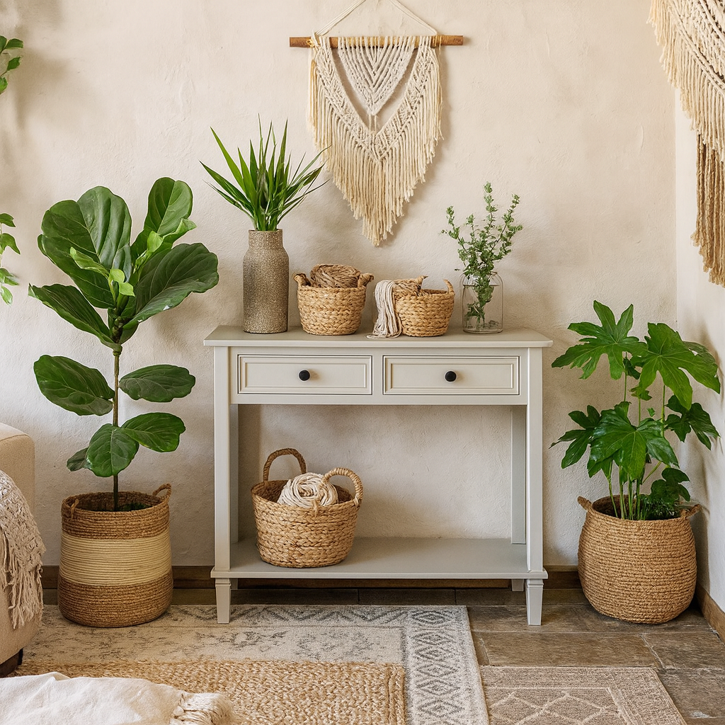 Rochemaure White 2 Drawer Console Bottom Shelf