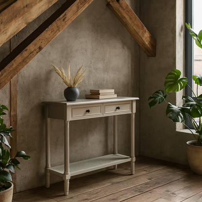 Rochemaure White 2 Drawer Console Bottom Shelf