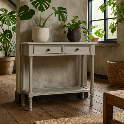 Rochemaure White 2 Drawer Console Bottom Shelf