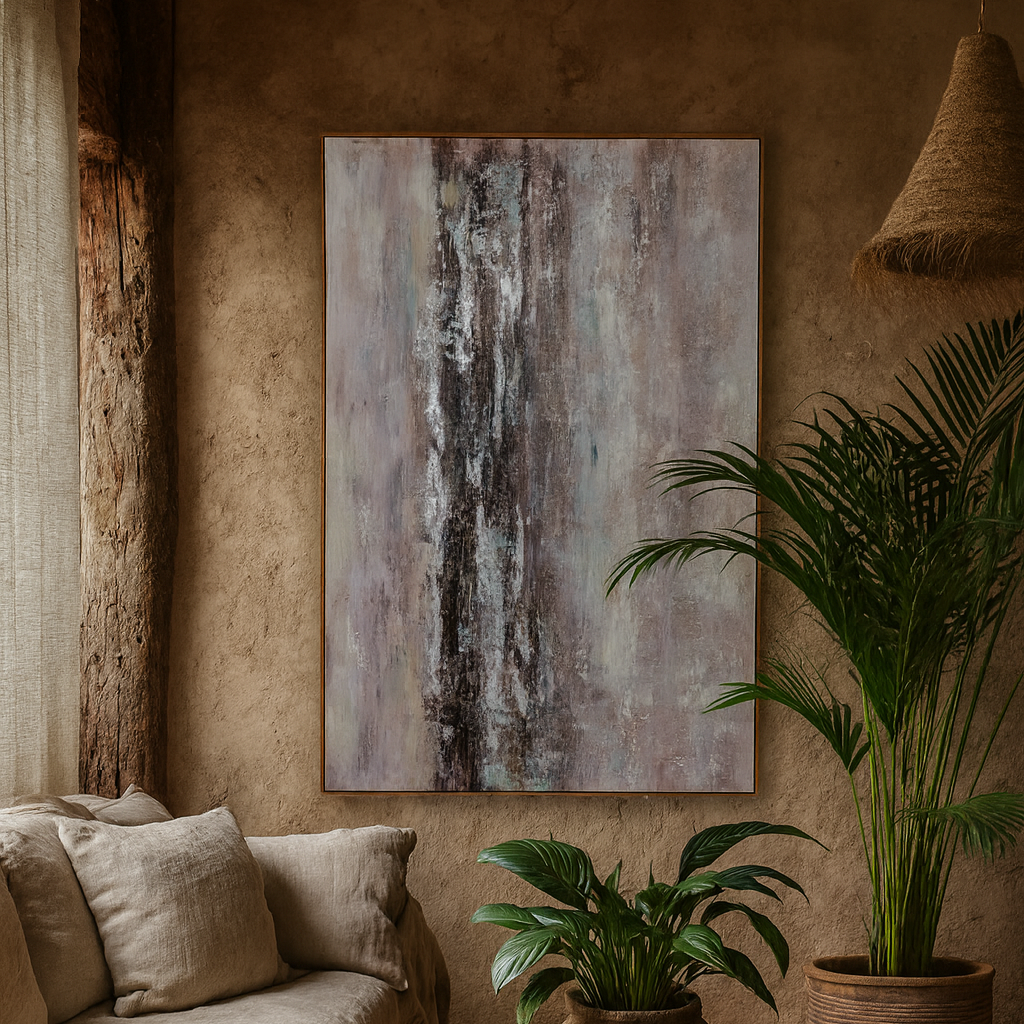 Oingt Hand Painted Muted Taupe Textured Canvas In Frame