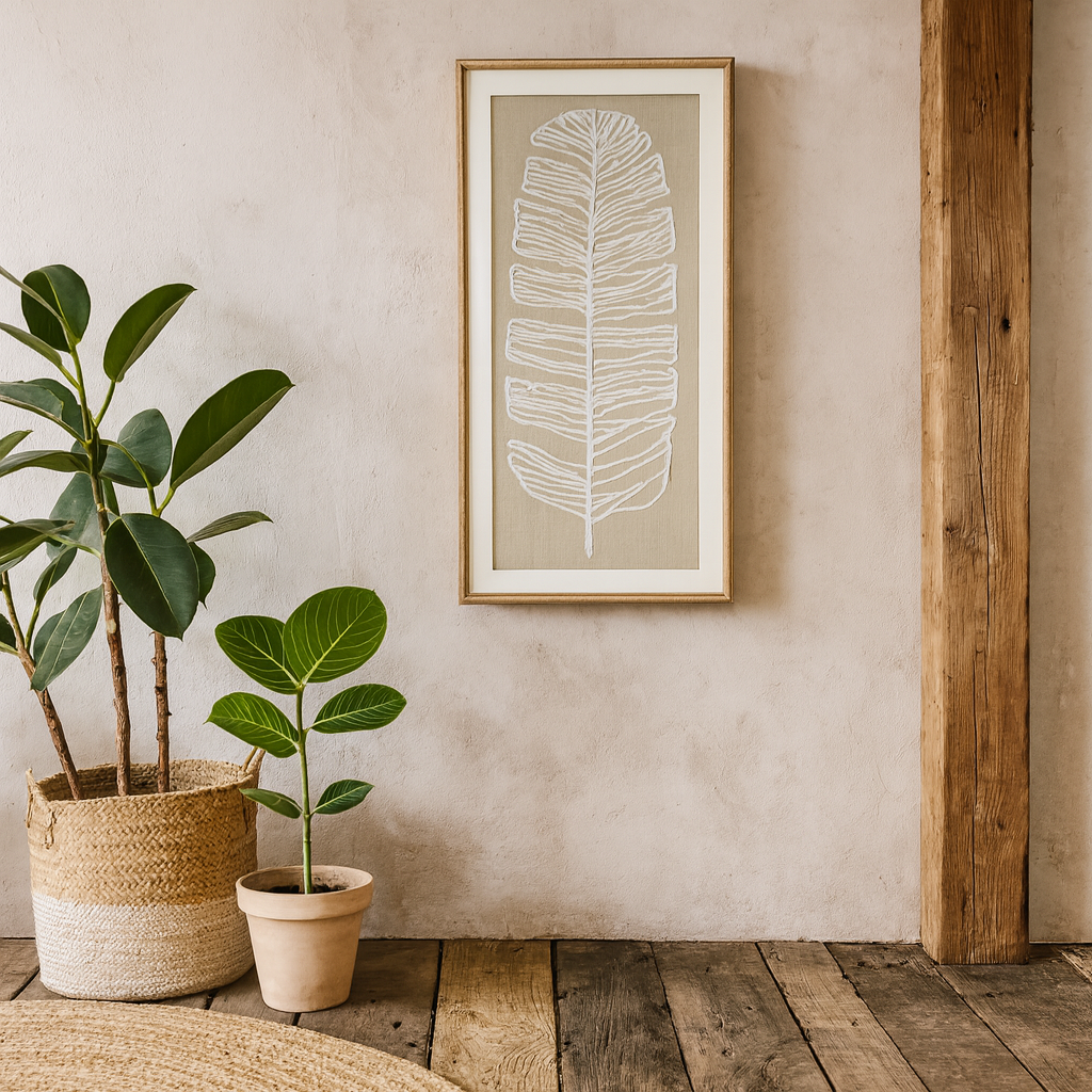 Large Feather White Feather Art Cream Background In Beaded Frame