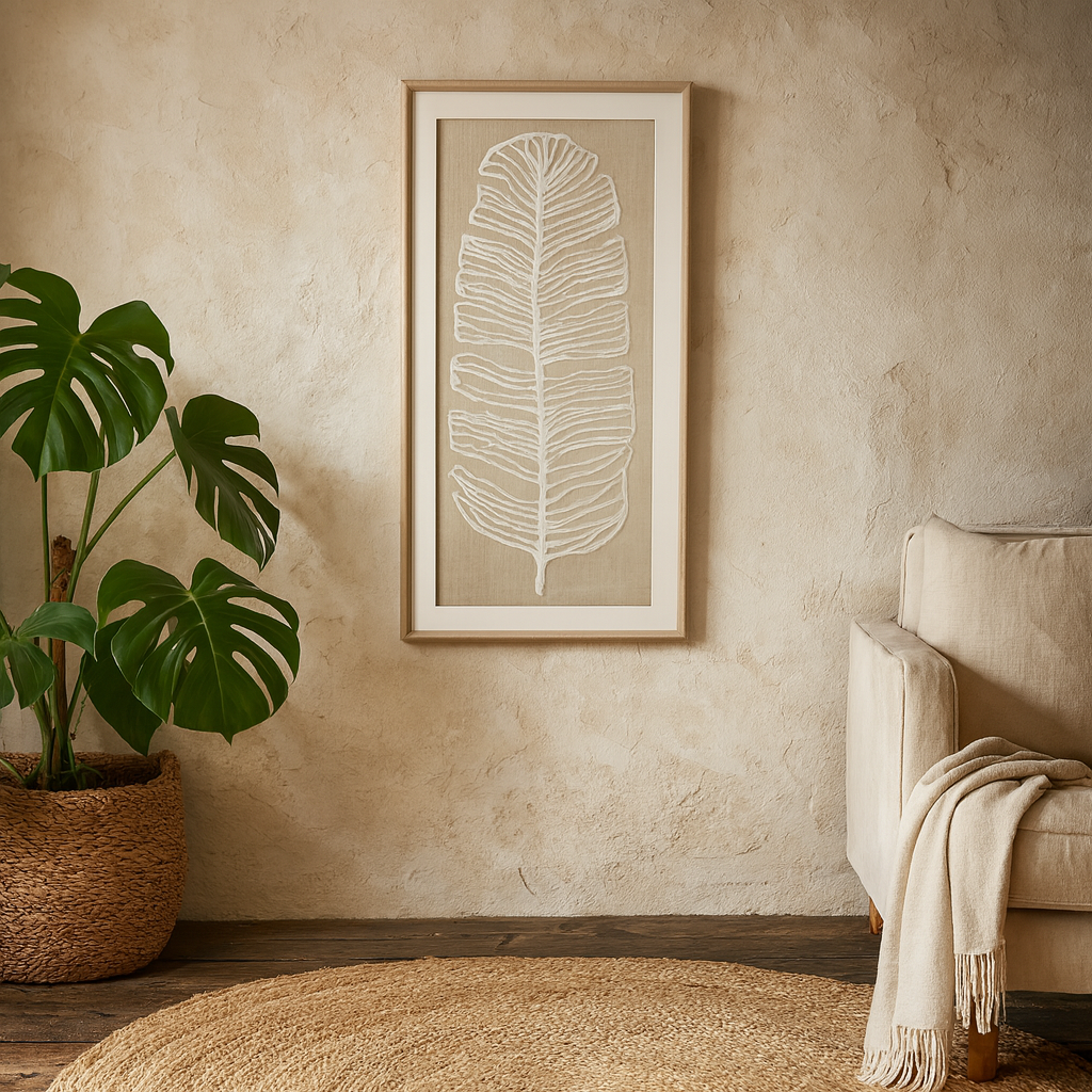 Large Feather White Feather Art Cream Background In Beaded Frame