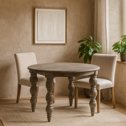 Montaine Mid Century Round Brown Wood  Dining Table