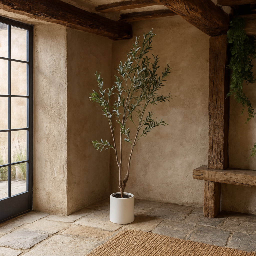 210cm Tall Mediterranean  Artificial Olive Tree In White Ceramic Pot