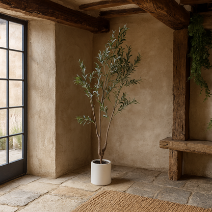 210cm Tall Mediterranean  Artificial Olive Tree In White Ceramic Pot