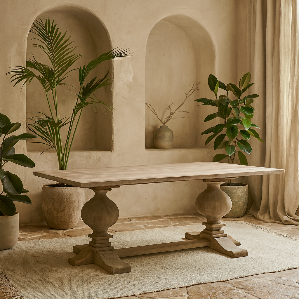 Florence Large Rectangular Rustic Pedestal Dining Table in Weathered Grey Finish