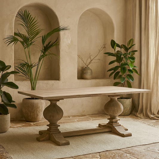 Florence Large Rectangular Rustic Pedestal Dining Table in Weathered Grey Finish