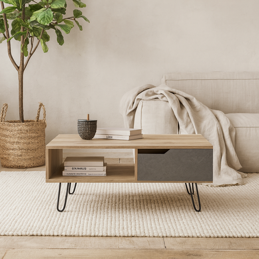 Jerez Bleached Pine Wood And Grey Stone Effect Coffee Table