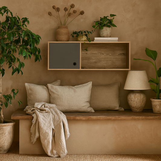 Heraklion Bleached Oak Wood Wall Storage Unit With Grey Door