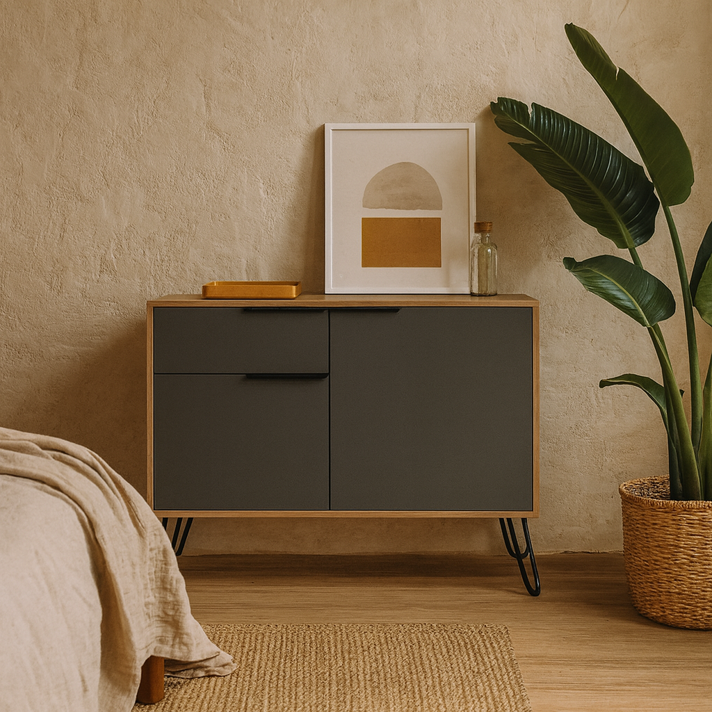 Manisa Bleached Oak Wood Small Sideboard With 2 Doors And Drawer