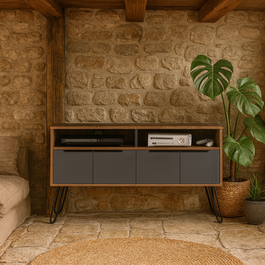 Kranidi Bleached Oak Wood Wide Screen TV Unit With 4 Doors