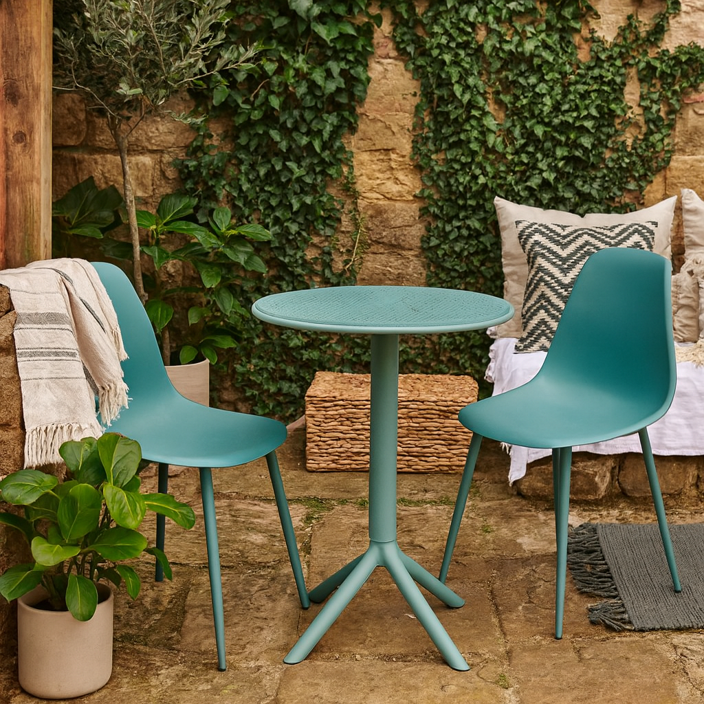 Yozgat Sky Blue Outdoor 3 Piece Cala Bistro Table And 2 Chair Set