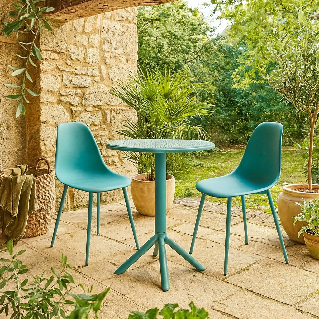 Yozgat Sky Blue Outdoor 3 Piece Cala Bistro Table And 2 Chair Set