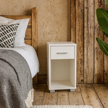 Augsburg White Gloss Wood 1 Drawer Compact Bedside Cabinet