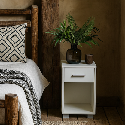 Augsburg White Gloss Wood 1 Drawer Compact Bedside Cabinet