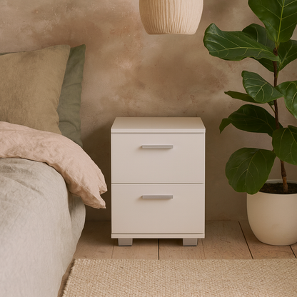 Kalamata White Gloss Wood 2 Drawer Bedside Cabinet