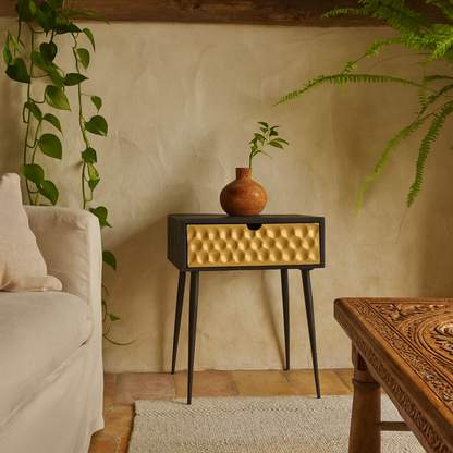 Ingolstadt Black Metal 1 Drawer Bedside Cabinet With Gold Drawer Front