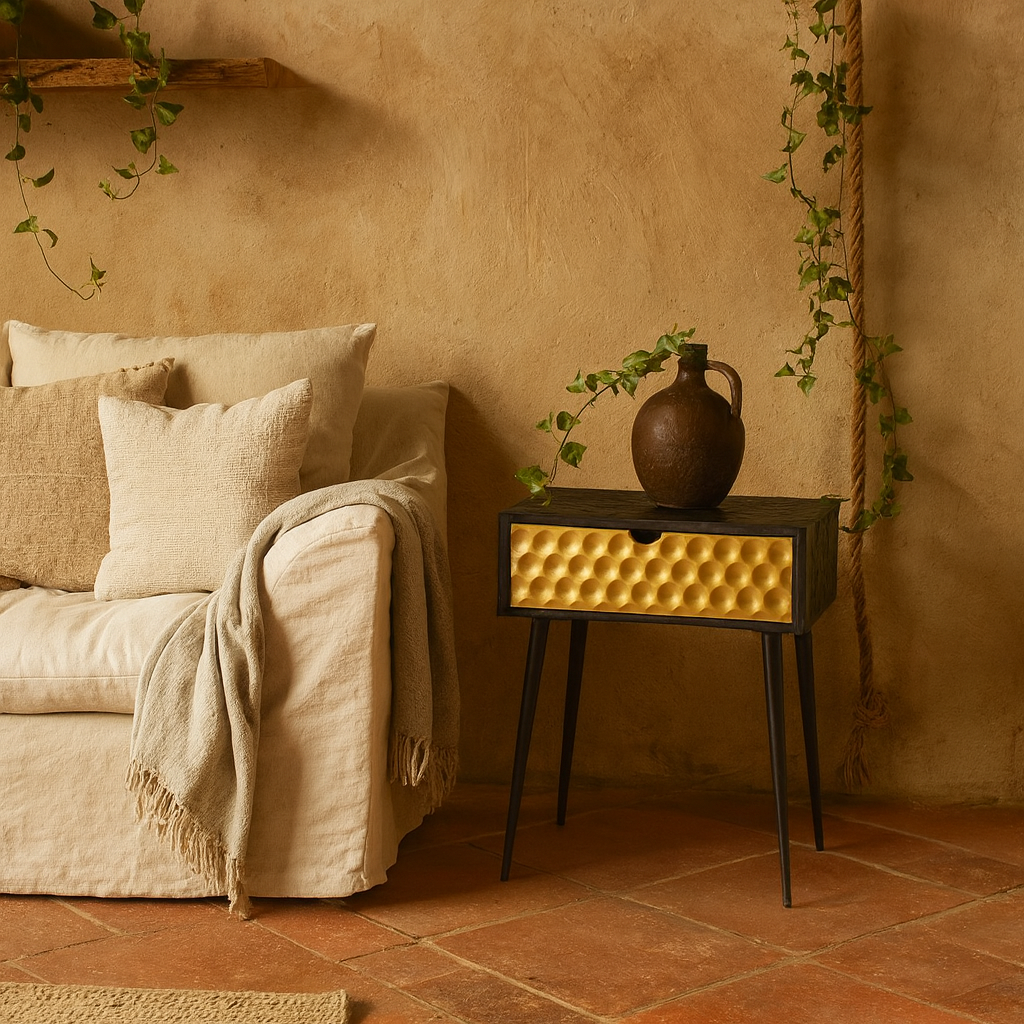 Ingolstadt Black Metal 1 Drawer Bedside Cabinet With Gold Drawer Front