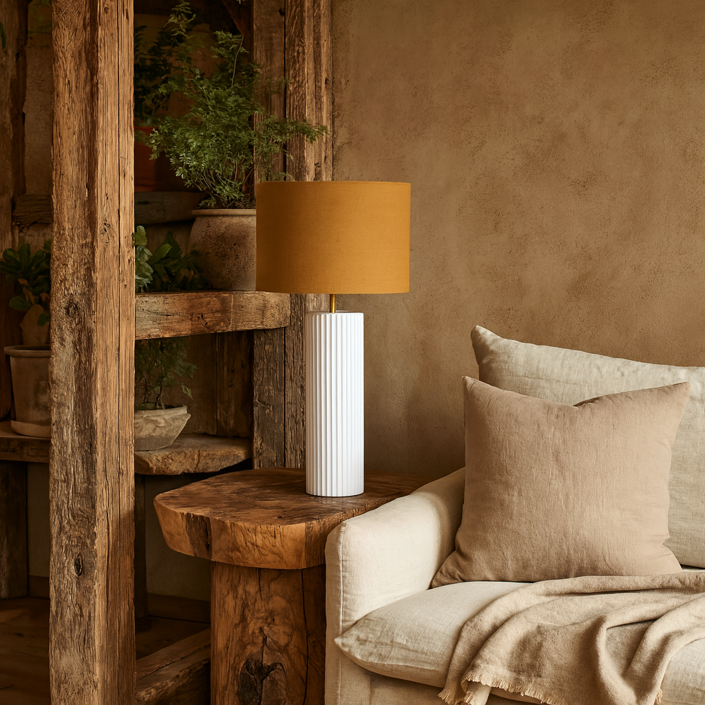 Verona Ochre Ceramic Ribbed Ceramic Table Lamp