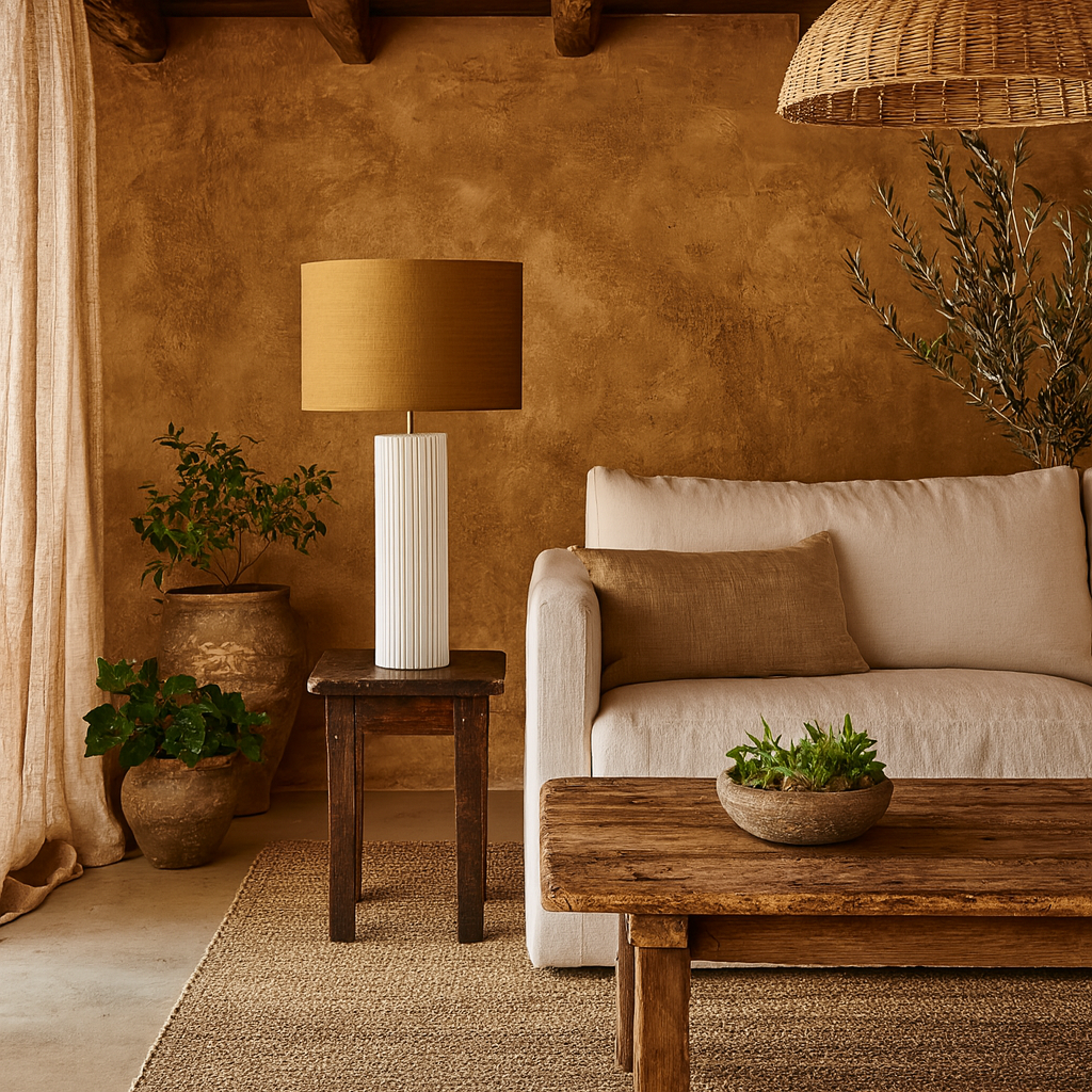 Verona Ochre Ceramic Ribbed Ceramic Table Lamp