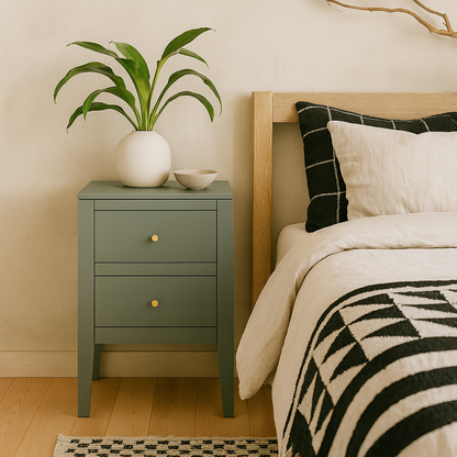 Roma Pigeon Grey Wood Two Drawer Bedside Table