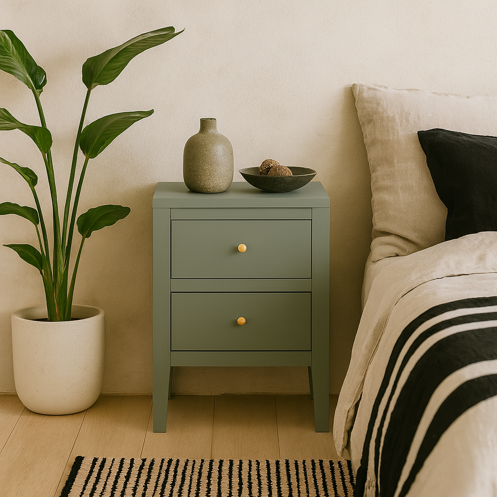 Roma Pigeon Grey Wood Two Drawer Bedside Table