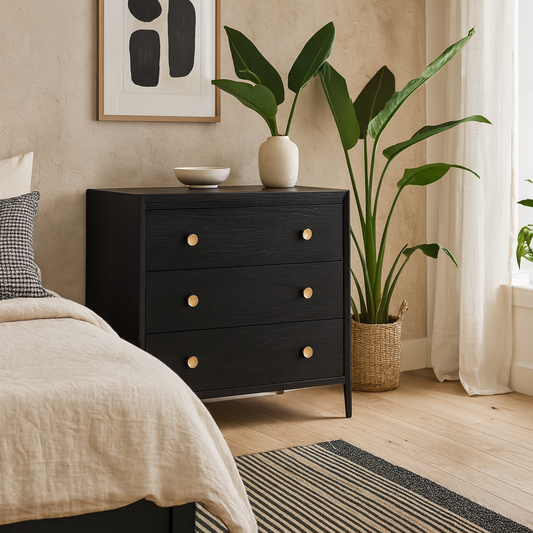 Verona Black Oak and Brass Three Drawer Chest