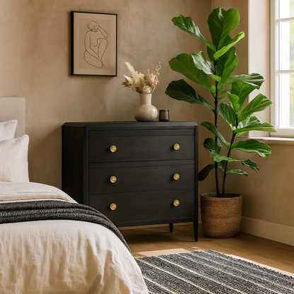 Verona Black Oak and Brass Three Drawer Chest