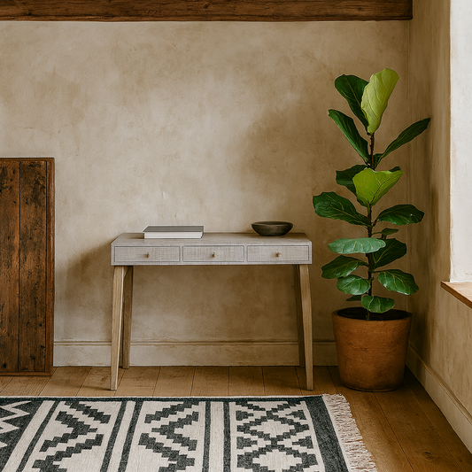 Palermo White Textured and Oak Three Drawer Desk 3 Drawers