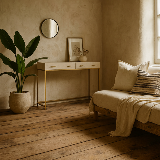 Urbino Ivory Shagreen and Antique Brass Console Table 4 Drawers