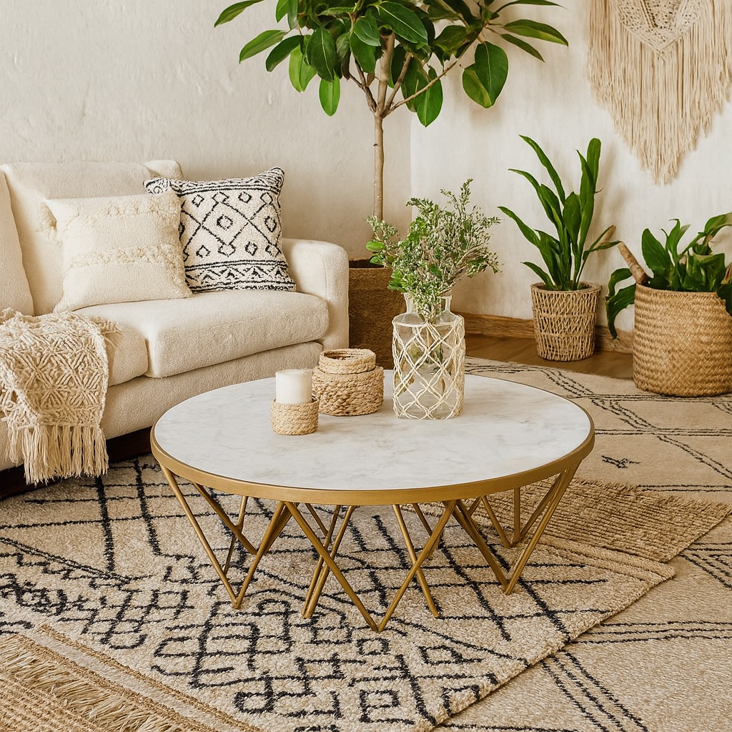 Livorno White Marble Effect Glass and Gold Coffee Table