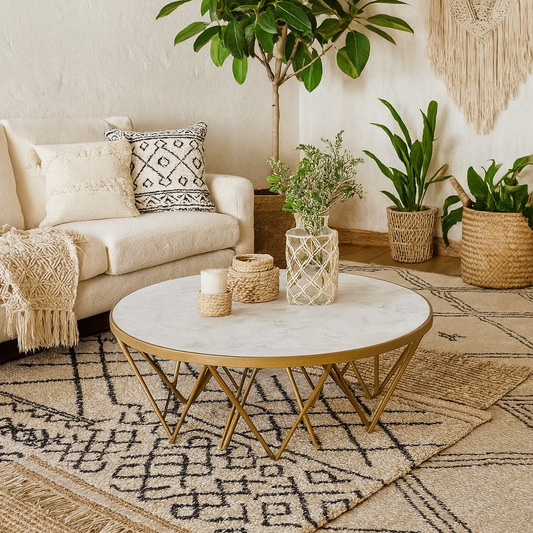 Livorno White Marble Effect Glass and Gold Coffee Table