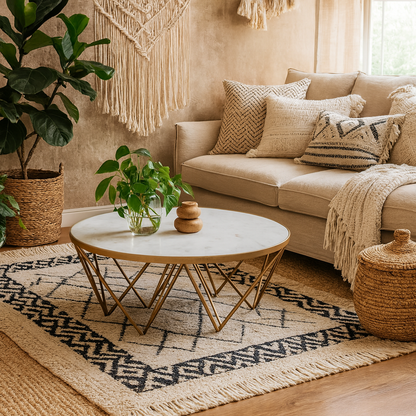 Livorno White Marble Effect Glass and Gold Coffee Table