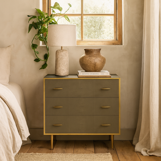 Verona Grey Shagreen and Gold Chest of Drawers