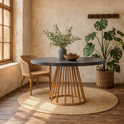 Lucca Grey Faux Dark Concrete Top and Gold Round Dining Table