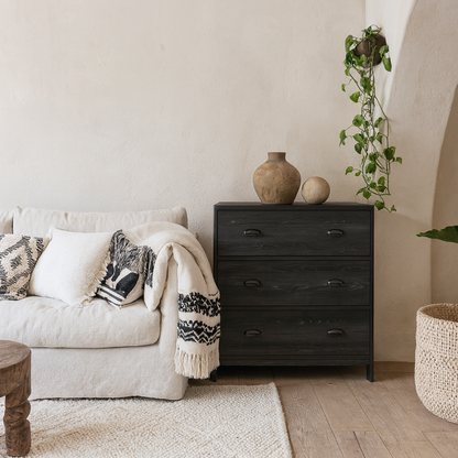 Como Black Faux Concrete 3 Drawer Chest