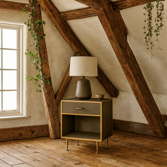 Verona Taupe Shagreen and Gold Bedside Table