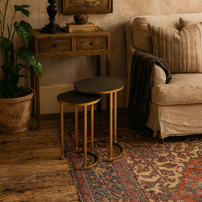 Florence Bronze Shagreen and Gold Round Nesting Tables
