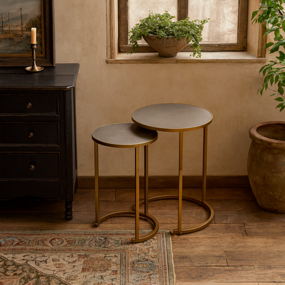 Florence Bronze Shagreen and Gold Round Nesting Tables