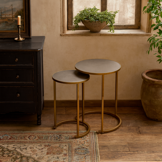 Florence Bronze Shagreen and Gold Round Nesting Tables