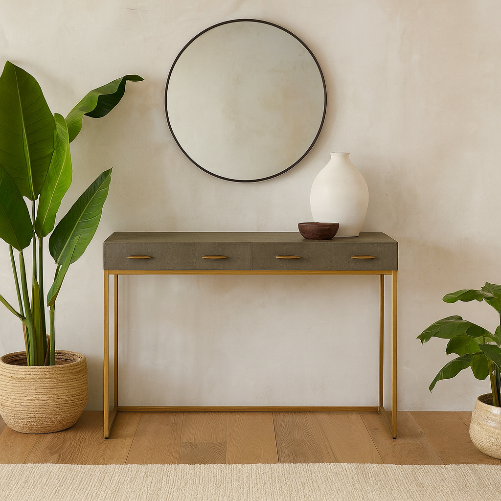 Verona Grey Shagreen and Gold Console Table