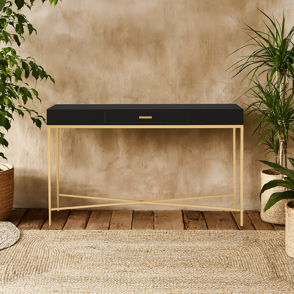 Palermo Black and Gold One Drawer Console Table with Drawer