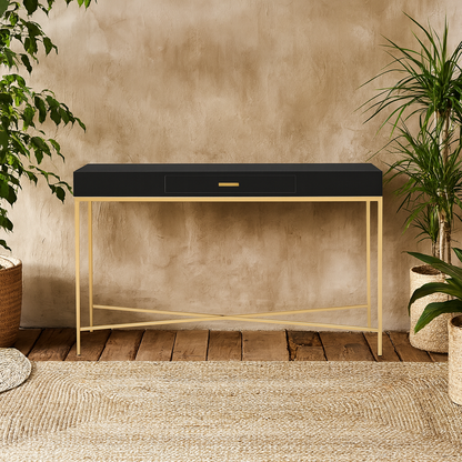 Palermo Black and Gold One Drawer Console Table with Drawer